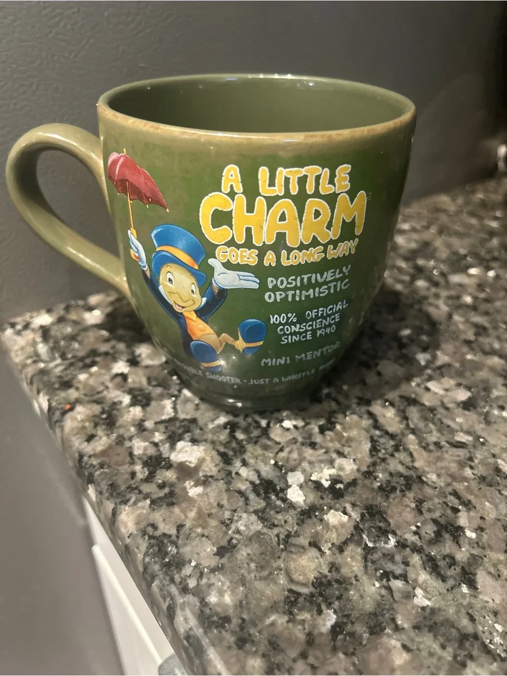 Disney Green 'A Little Charm' Jiminy Cricket Ceramic Mug